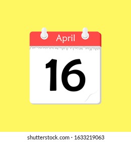 April 16 - Calendar Icon - Vector Illustration on a Yellow Background Design.
