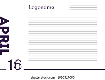 April 16 Calendar on notebook paper background with your logo