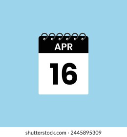 April 16 calendar reminder. 16th  April Date Month calendar icon design template.