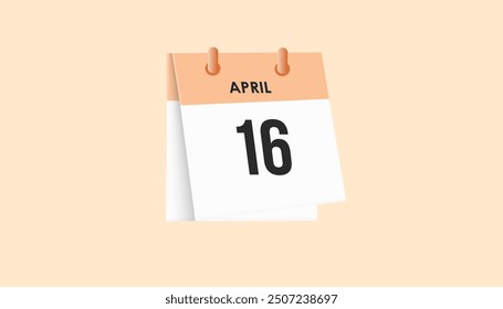 April 16 - calendar and Time planner. Daily Calendar Icon reminder. Vector Illustration.