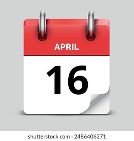 April 16 daily realistic red calendar icon date vector image