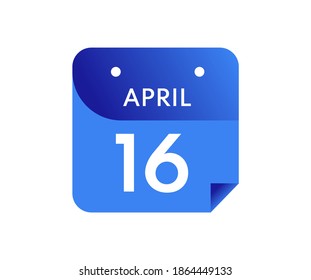 April 16 Date on a Single Day Calendar in Flat Style, 16 April calendar icon