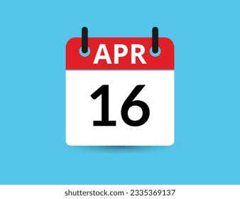 April 16. Flat icon calendar isolated on blue background. Date and month vector illustration