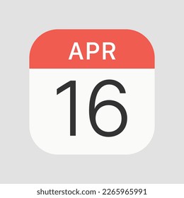 Icono del 16 de abril aislado en segundo plano. Símbolo de calendario moderno, simple, vector, icono para el diseño de sitios web, aplicación móvil, ui. Ilustración vectorial