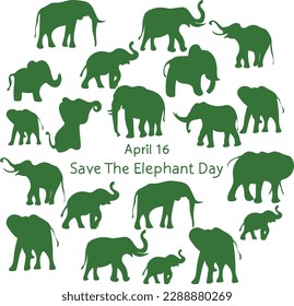 April 16 is Save The Elephant Day Vector illustration. 