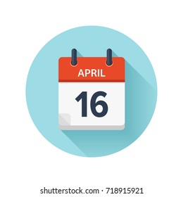 April 16. Vector flat daily calendar icon. Date and time, day, month 2018. Holiday. Season.