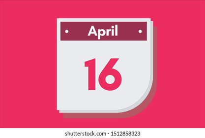 April 16th calendar icon. Day 16 of month. Vector illustration.