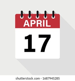 Icono del Calendario de Abril - 17. Icono de calendario con sombra. Estilo plano. Fecha, día y mes.