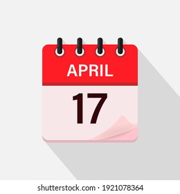 April 17, Calendar icon with shadow. Day, month. Flat vector illustration.