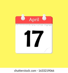 April 17 - Calendar Icon - Vector Illustration on a Yellow Background Design.