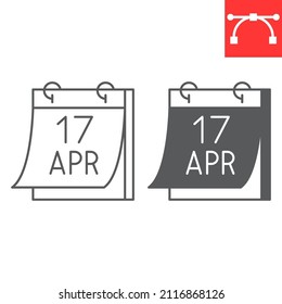 April 17 calendar line and glyph icon, holiday and traditional, easter calendar vector icon, vector graphics, editable stroke outline sign, eps 10.