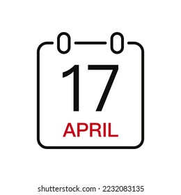April 17 date on the calendar, vector line stroke icon for user interface. Calendar with date, vector illustration.