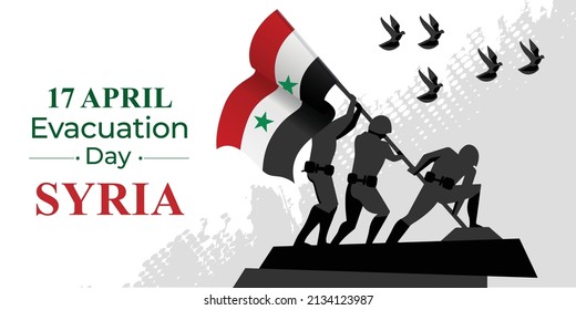 April 17, Independence day of Syria concept. Soldier Hand Holding Syria Flag Vector Illustaration