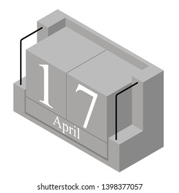 April 17th date on a single day calendar. Gray wood block calendar present date 17 and month April isolated on white background. Holiday. Season. Vector isometric illustration
