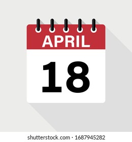 Icono del calendario Abril - 18. Icono de calendario con sombra. Estilo plano. Fecha, día y mes.