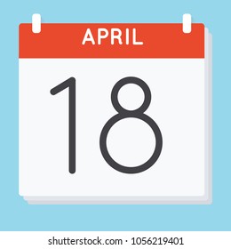 April 18. Calendar icon. Vector illustration in flat design isolated in blue background. Date and time, day, month.