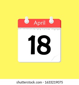 April 18 - Calendar Icon - Vector Illustration on a Yellow Background Design.