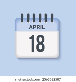 April 18 - calendar and Time planner. Daily Calendar Icon reminder. Vector Illustration.
