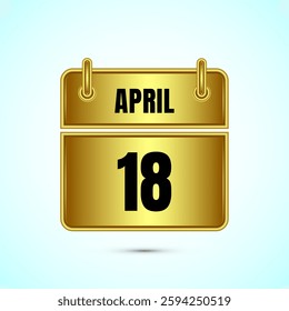 April 18 calendar and time planner on gold background. Daily calendar icon, schedule symbol