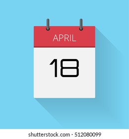 April 18, Daily calendar icon, Date and time, day, month, Holiday, Flat designed Vector Illustration