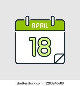 April 18. Flat icon calendar isolated on gray background. Vector illustration.