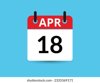 18. April. Flacher Icon-Kalender einzeln auf blauem Hintergrund. Datum und Monat, Vektorgrafik