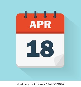 April 18th. Daily calendar icon in vector format.  Date, time, day, month. Holidays