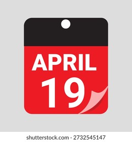 19. April Kalenderdatum Symbol Vektor, Roter Tageskalender Seitenabbildung