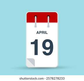 April 19 calendar icon isolated on background. March vector for day of week and month in red. Calendar design vector template. Vertical orientation.