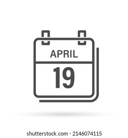 Icono de calendario con sombra. 19 de abril, día, mes. Ilustración vectorial plana.
