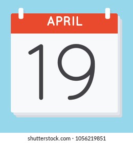 April 19. Calendar icon. Vector illustration in flat design isolated in blue background. Date and time, day, month.