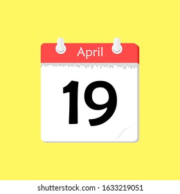 April 19 - Calendar Icon - Vector Illustration on a Yellow Background Design.