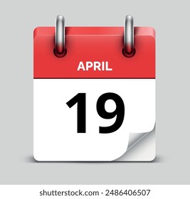 April 19 daily realistic red calendar icon date vector image