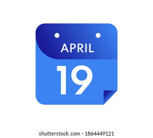 April 19 Date on a Single Day Calendar in Flat Style, 19 April calendar icon