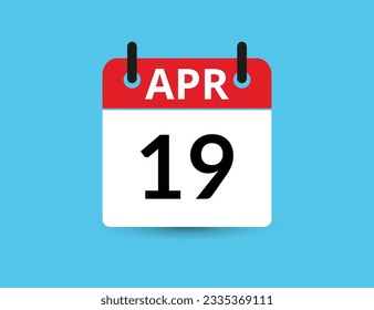 19 de abril. Calendario de icono plano aislado en fondo azul. Ilustración vectorial de fecha y mes