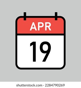 April 19, red and white color calendar page with black outline, calendar date vector illustration