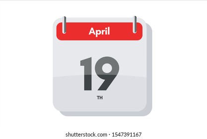 April 19th calendar icon. Day 19 of month. Vector icon illustration.