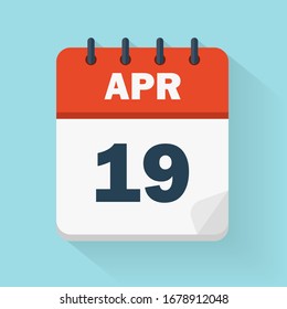 April 19th. Daily calendar icon in vector format.  Date, time, day, month. Holidays