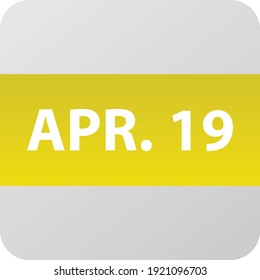 April 19th date icon, single day vector illustration modern flat style. Calendar element for web design, schedule, planner, organizer. 
