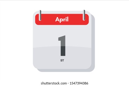 April 1st calendar icon. Day 1 of month. Vector icon illustration.
