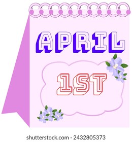 April 1st pink calendar, drawing art vector.