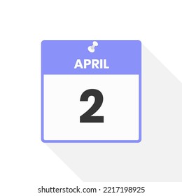 April 2 calendar icon. Date,  Month calendar icon vector illustration
