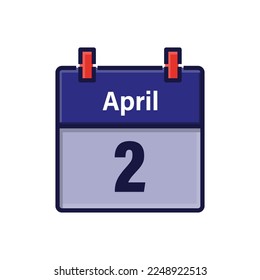 April 2, Calendar icon. Day, month. Meeting appointment time. Event schedule date. Flat vector illustration.