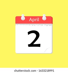 April 2 - Calendar Icon - Vector Illustration on a Yellow Background Design.