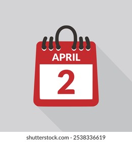 Ilustración vectorial del ícono del Calendario del 2 de abril.
