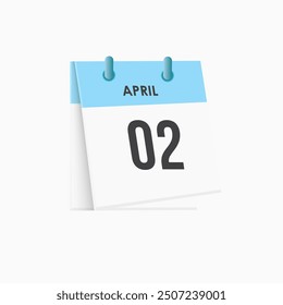 April 2 - calendar and Time planner. Daily Calendar Icon reminder. Vector Illustration.