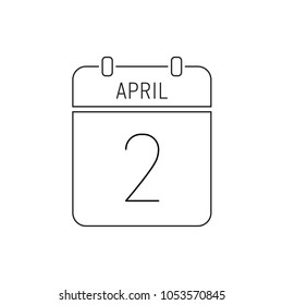 April 2 date reminder line icon calendar. Special day. Holiday. Wedding or birthday event