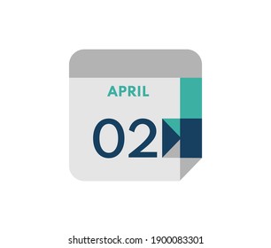 April 2 flat daily calendar date, 2 April Single Day Calendar  Icon