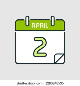 April 2. Flat icon calendar isolated on gray background. Vector illustration.