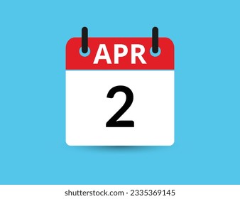 2. April. Flacher Icon-Kalender einzeln auf blauem Hintergrund. Datum und Monat, Vektorgrafik